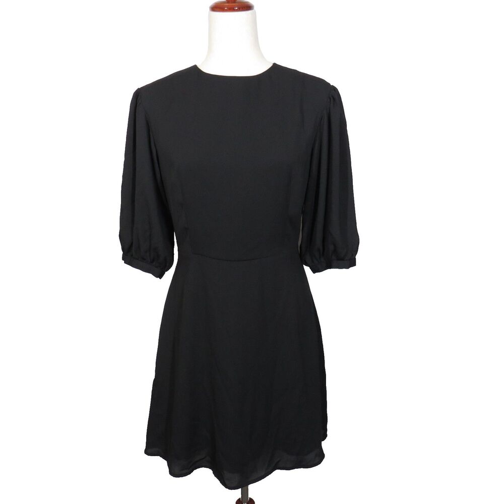 Comune Black Puff Sleeve Georgette Mini Dress Size Small